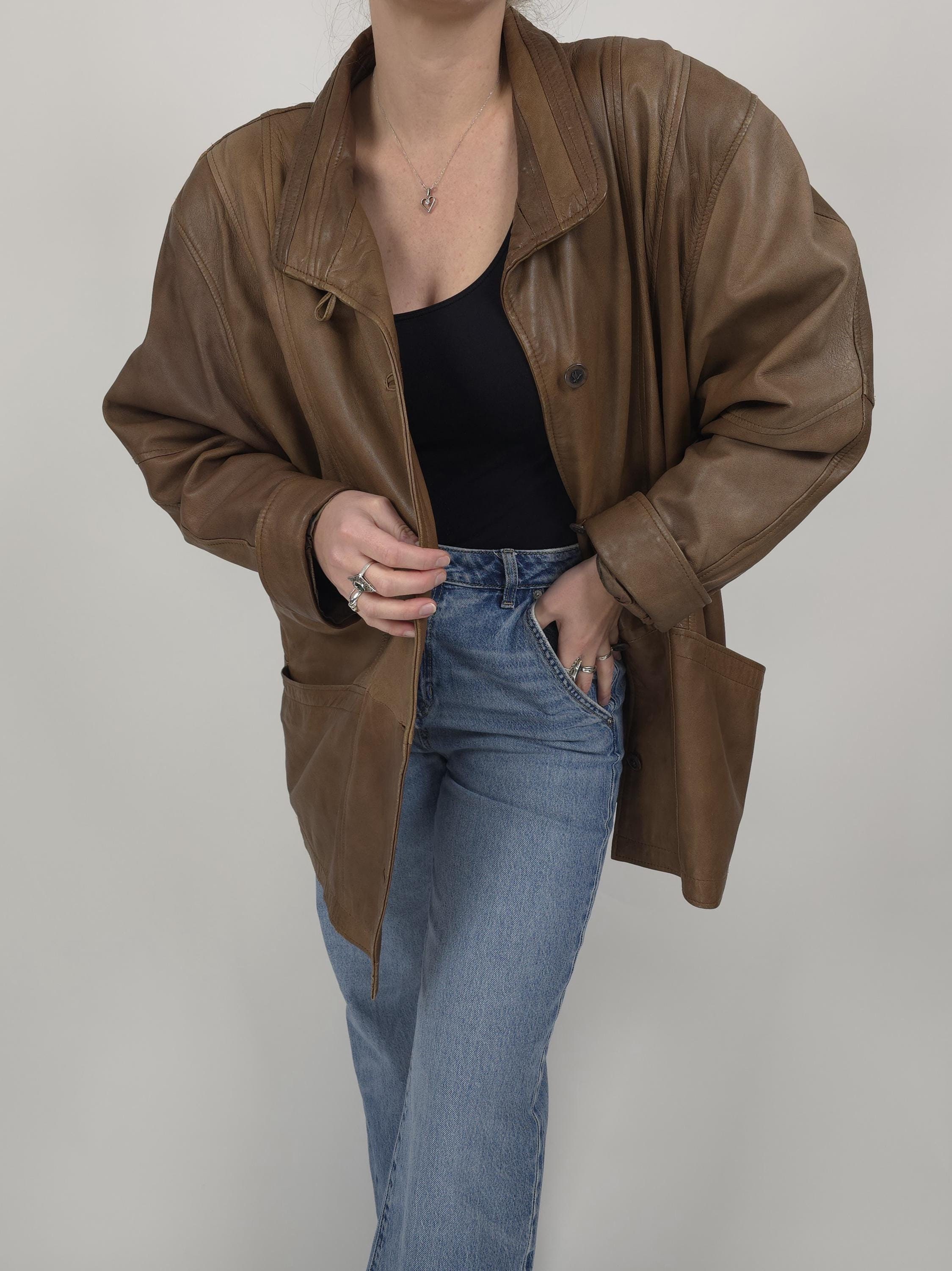 Vintage 80s Brown Leather Jacket Size L 80s Retro Leather Jacket