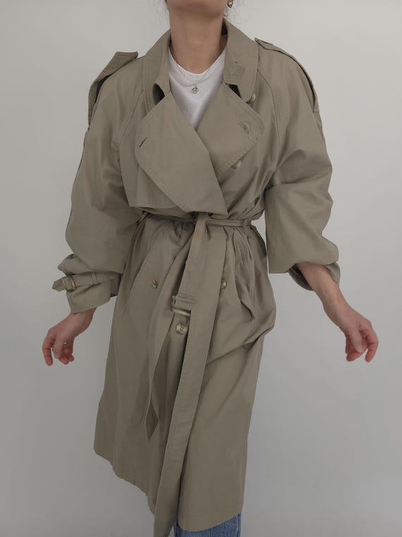 vintage trenchcoat 80s beige unisex size L 80er Jahre Retro Mantel Beige Damen Herren Größe 26