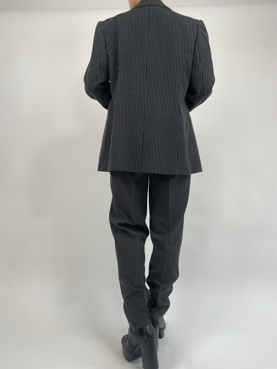 vintage 80s black pinstripes woman suit size L 80… - image 3