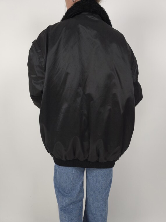 Vintage 90s Black Fake Fur Bomber Jacket Size XXL 90s Retro Bomber 