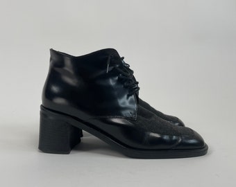 vintage années 90 cuir gris noir Marco Polo chaussures taille UK6.5 années 90 chaussures à lacets rétro cuir noir gris