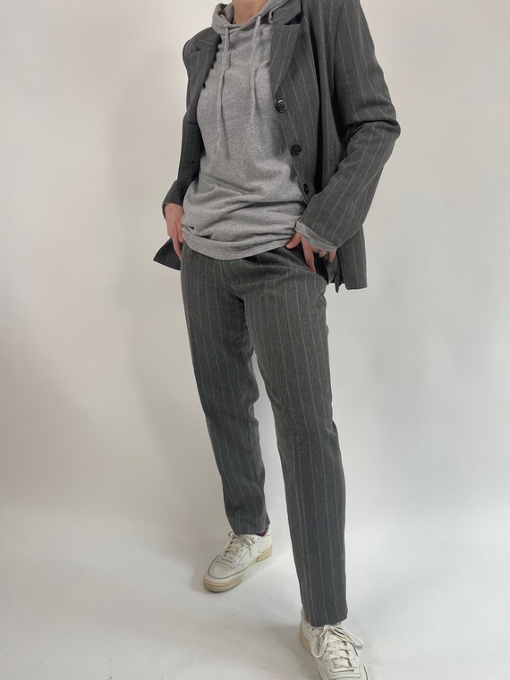 vintage 80s gray pinstripes woman suit size S 80s… - image 1
