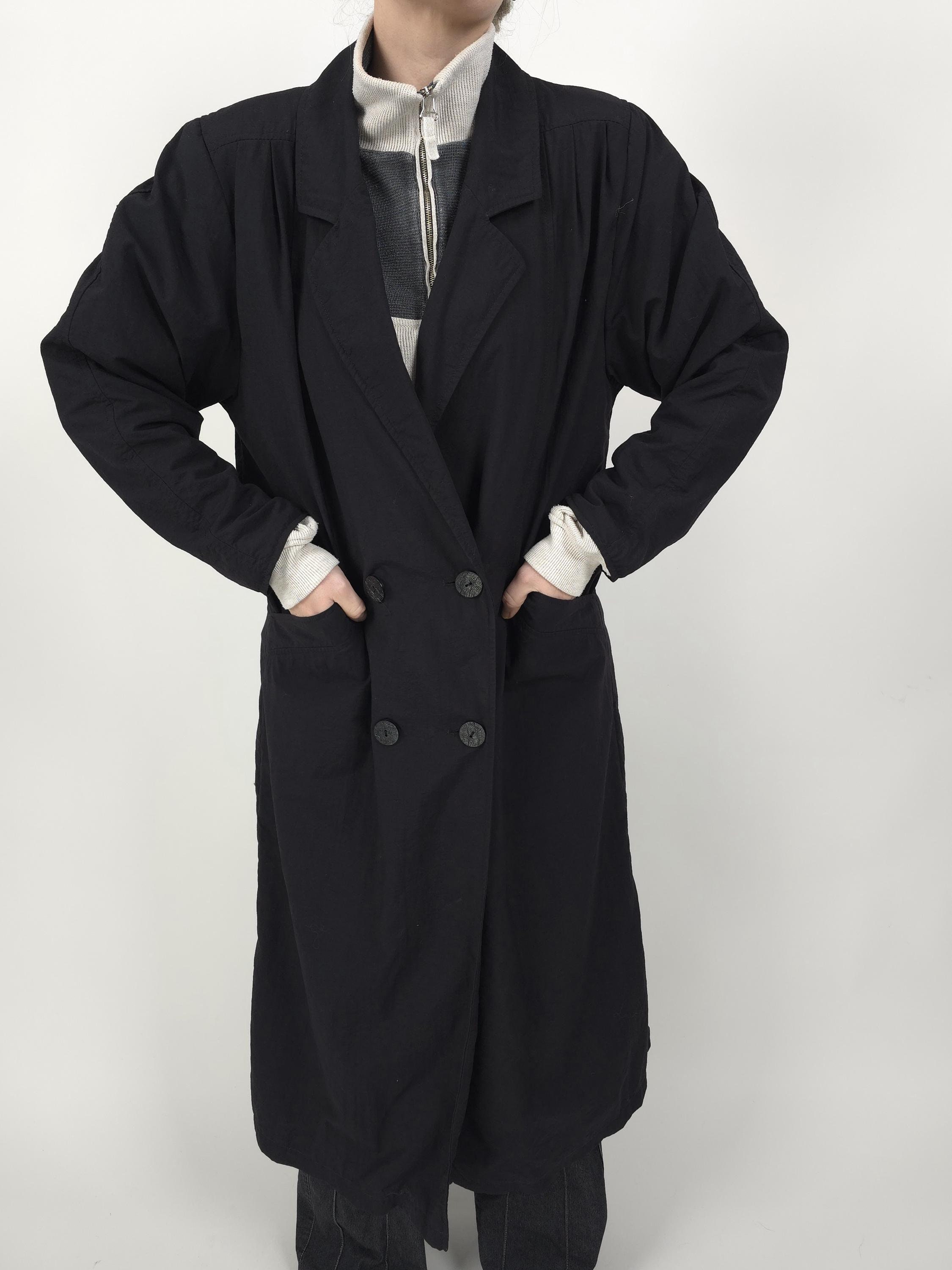 Vintage 80s Long Black Coat Size M 80s Retro Coat Black Long