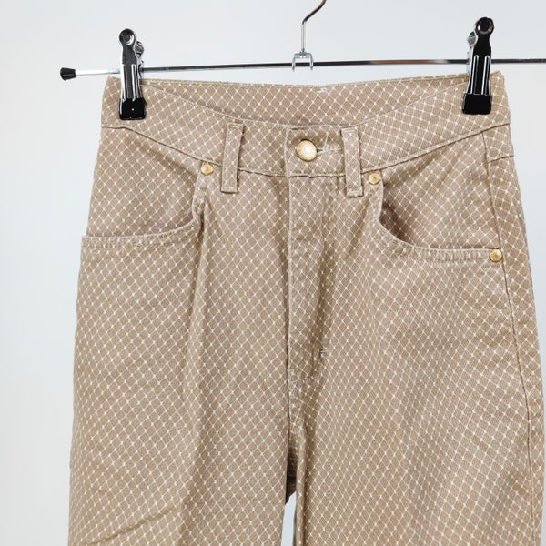 vintage 80s beige pattern high waist pants size XS 80er Jahre Retro Jeans beige hohe Taille weißes Muster Größe 34