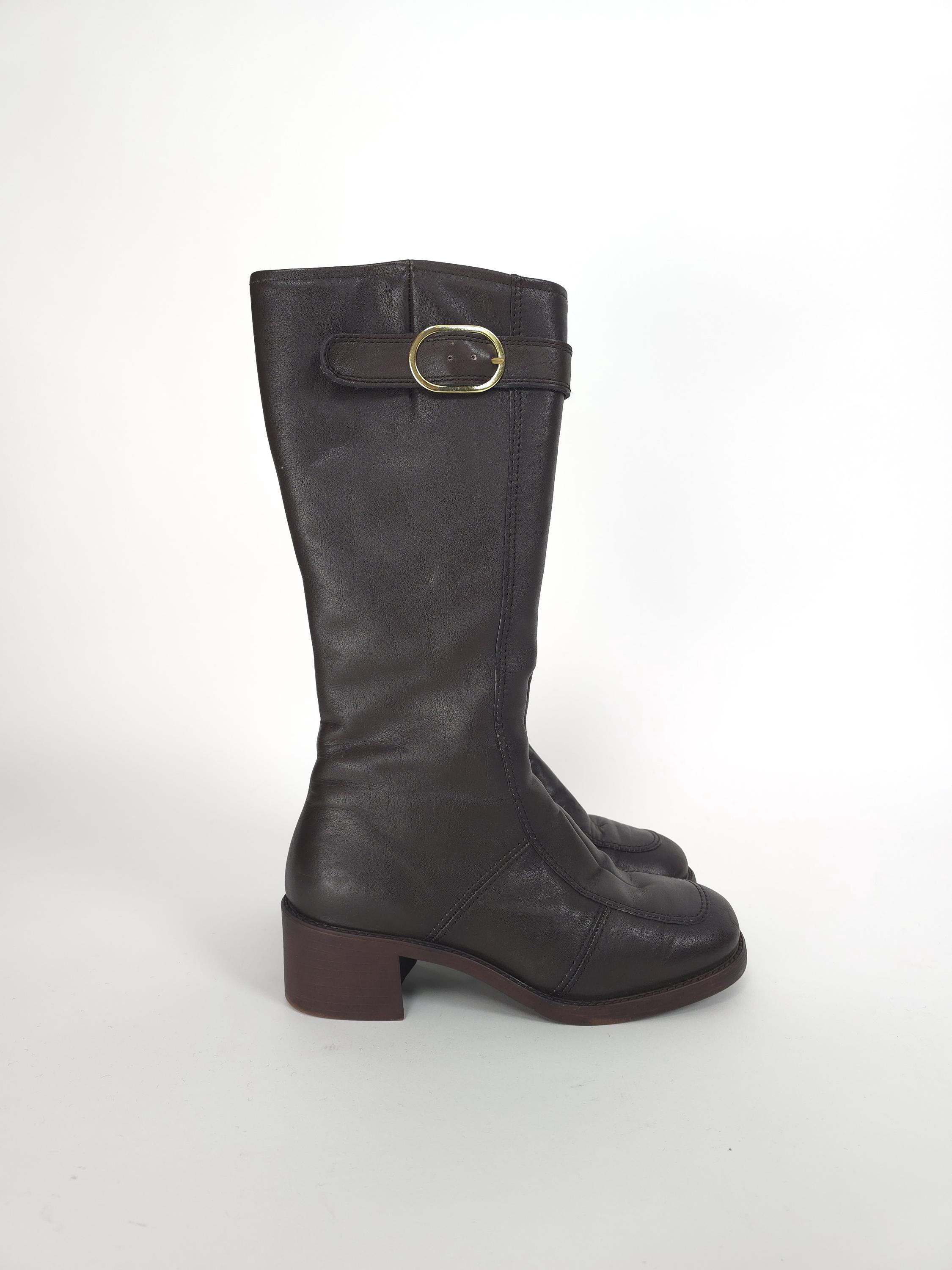 Vintage 90s brown leather fur winter boots size US6 90er Jahre