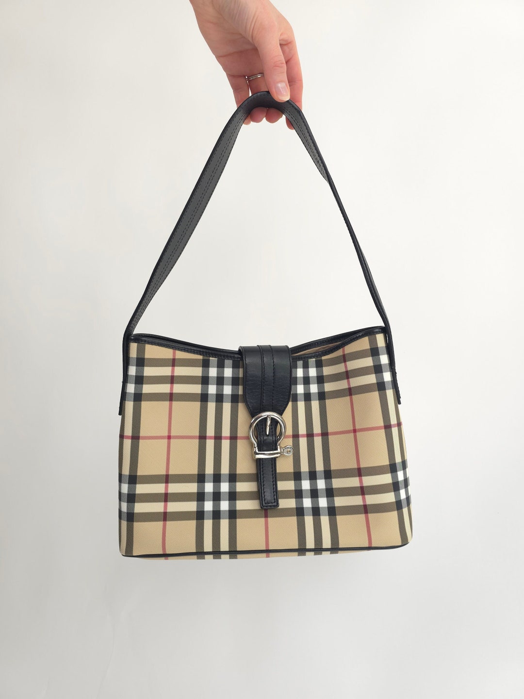 Vintage Burberry Bag Handbag Check Retro Old School Beige Black White Red Etsy