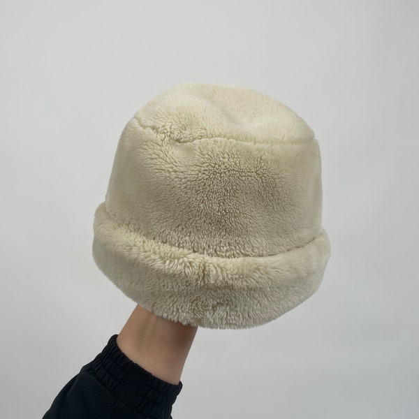 vintage 80s white fake fur hat 80s retro hat cap white faux fur