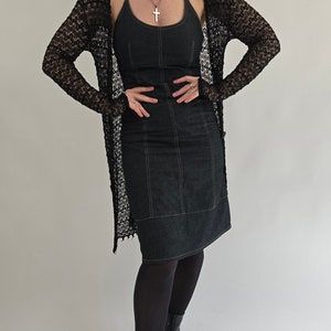 vintage 90s long black lace cardigan size S 90er Jahre Retro Strickjacke schwarz transparent lang Spitze Bild 2