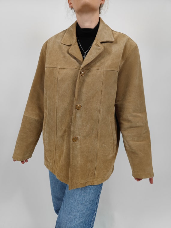 vintage 90s beige leather jacket size XL 90er Jah… - image 6