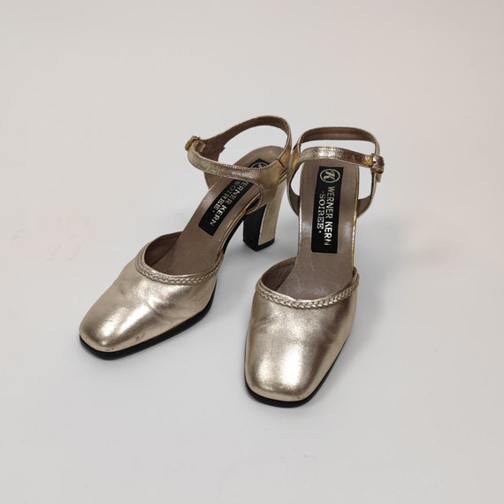 vintage 80s golden vintage heels size 4,5 80s ret… - image 1