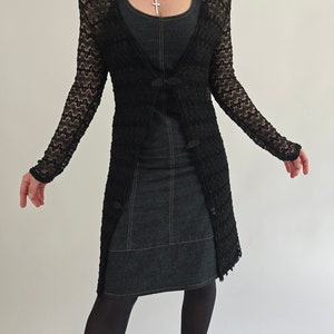 vintage 90s long black lace cardigan size S 90er Jahre Retro Strickjacke schwarz transparent lang Spitze Bild 3