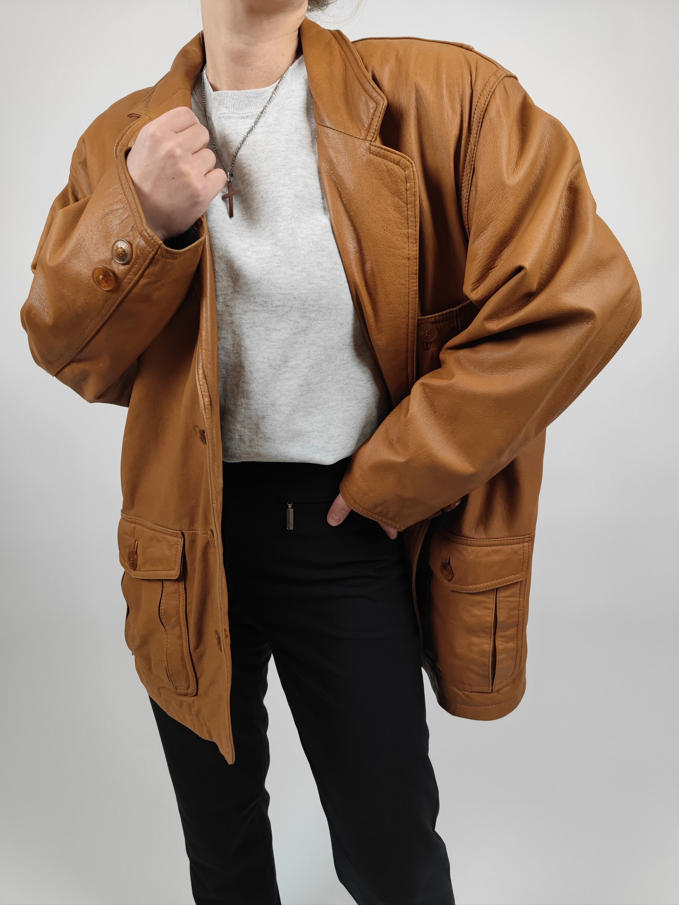 Vintage 80s Brown Leather Jacket Size L 80s Retro Leather Vintage 80s Brown Leather Jacket Size L 80s Retro Leather