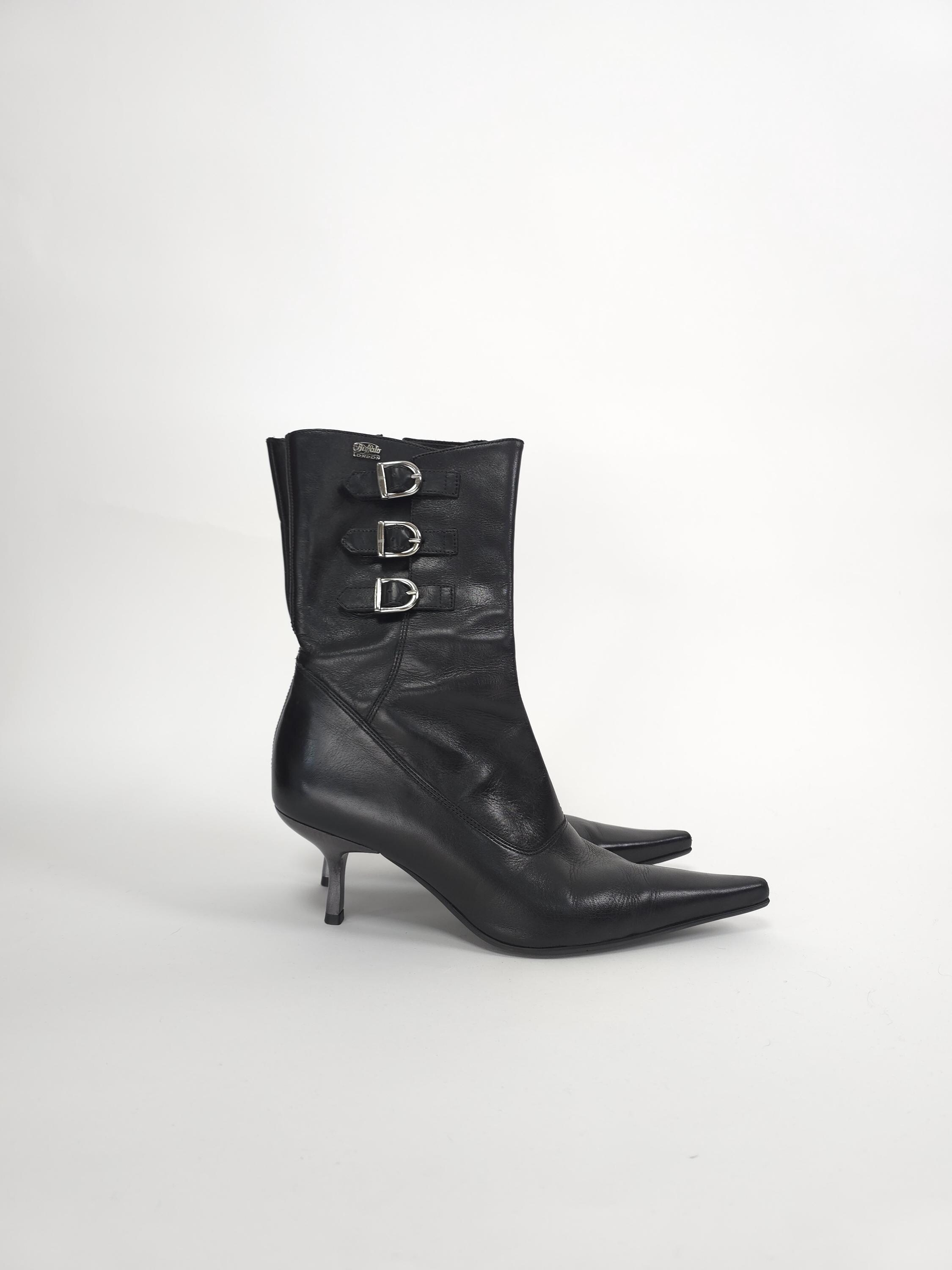 Vintage Buffalo Y2k 90s Black Leather Buckle Boots, Size 41, 90s