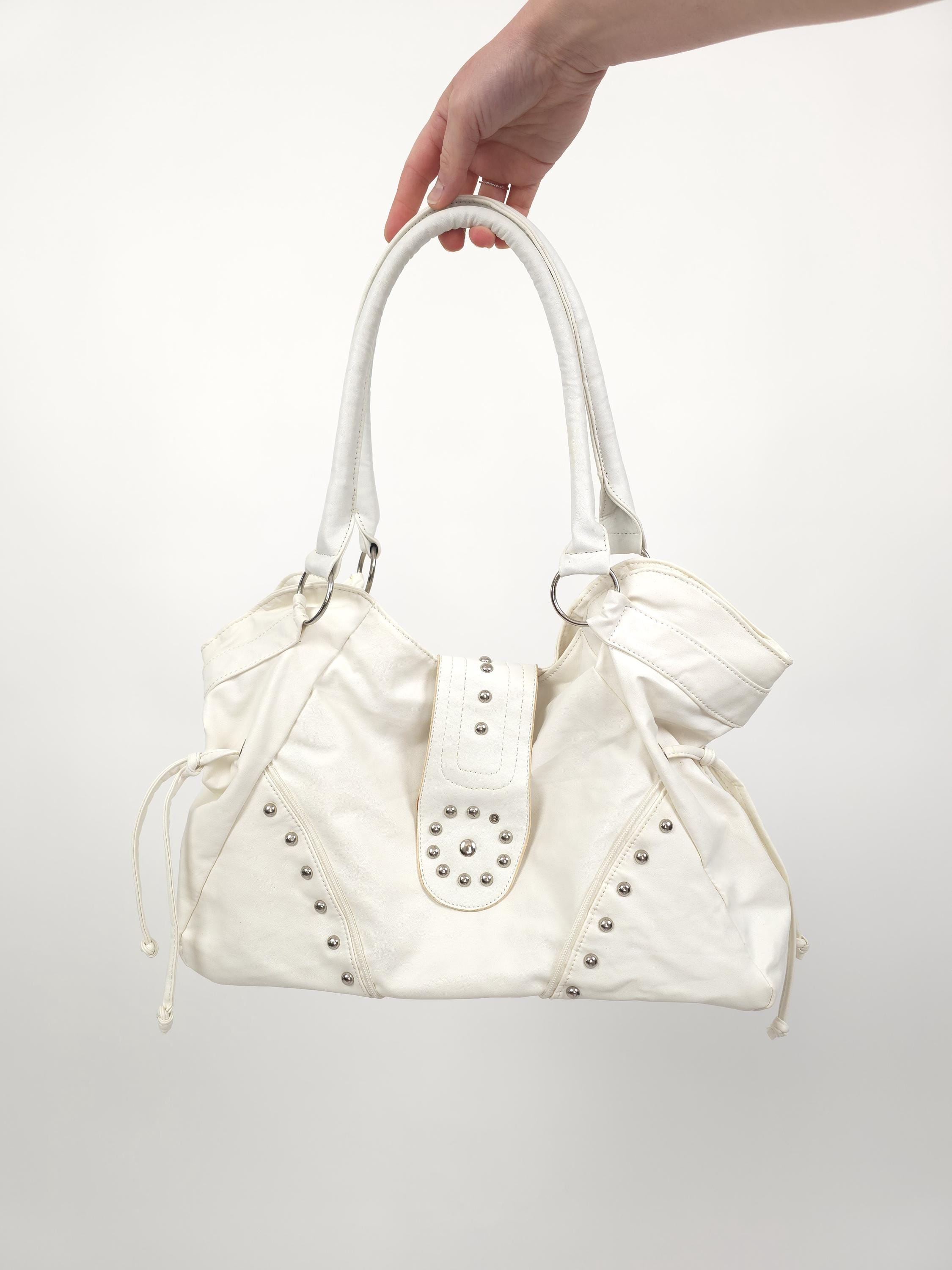 バッグ archive Y2K leather hand bag white studs RARE VINTAGE Y2K Original Juicy Couture White Leather Hobo
