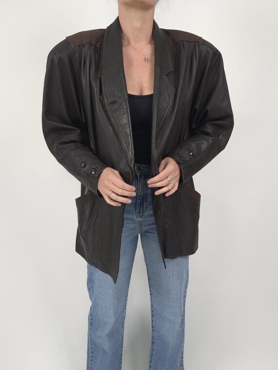 Vintage 80s brown leather jacket YORN size L 80er Jahre Retro 