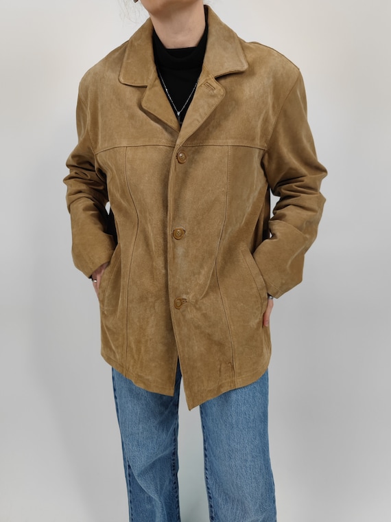 vintage 90s beige leather jacket size XL 90er Jah… - image 4