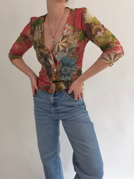 vintage 90s colorful pattern blouse size M 90er Ja