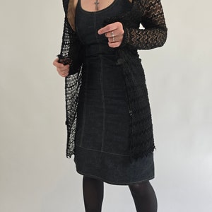 vintage 90s long black lace cardigan size S 90er Jahre Retro Strickjacke schwarz transparent lang Spitze Bild 4