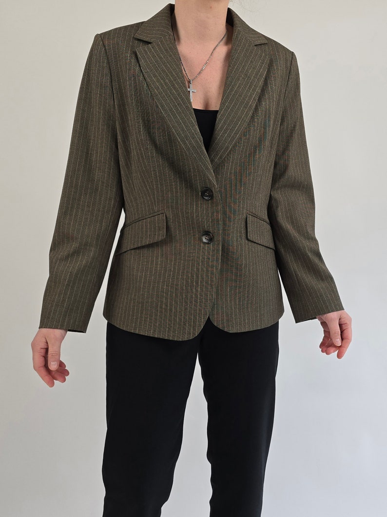 vintage années 90 marron Mexx fines rayures blazer taille L 90s rétro blazer marron fines rayures taille 44 image 2