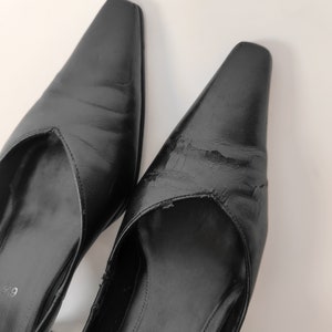 vintage 90s black pointed leather pumps size 6,5 90er Jahre Retro Oldschool Absatzschuhe schwarz spitz Leder Größe 39-40 Bild 4