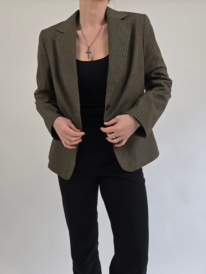 vintage années 90 marron Mexx fines rayures blazer taille L 90s rétro blazer marron fines rayures taille 44 image 4