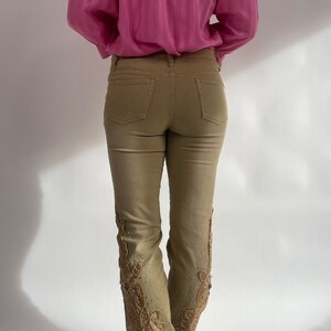 vintage 90s y2k beige pearl jeans size S 90s retro jeans beige pearls embroidered image 3
