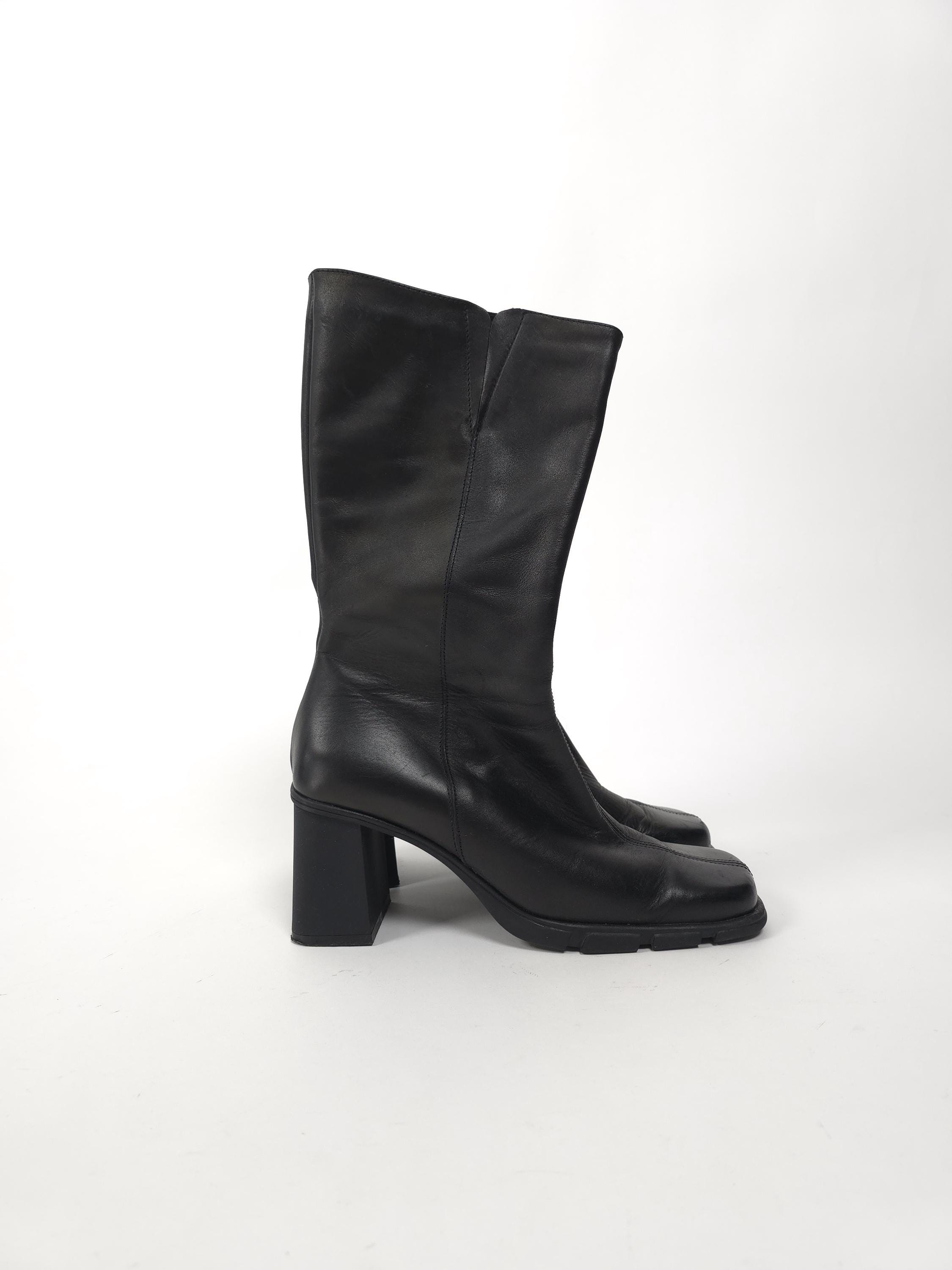 Vintage Y2k 90s Black Leather Boots Size 40 90s Retro Vintage Y2k 90s Black Leather Boots Size 40 90s Retro