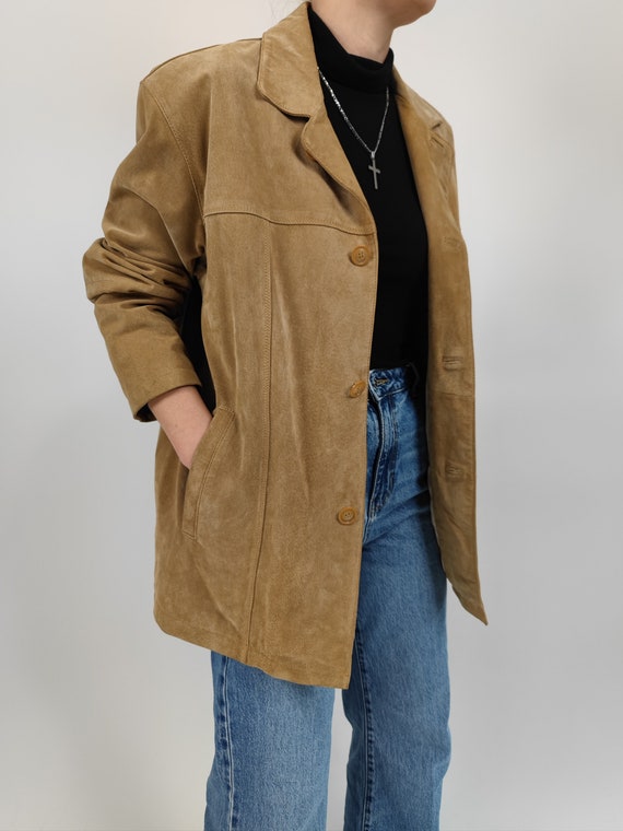 vintage 90s beige leather jacket size XL 90er Jah… - image 2