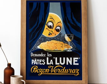 La Lune Spaghetti Vintage Poster, French Food Retro Print, French Food Antique Print, Food & Drink Vintage Poster | FD40