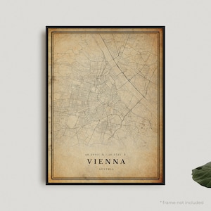 Impression de carte vintage de Vienne, affiche de carte rétro de Vienne, carte de Style ancien, Autriche, oeuvre d'art murale de bureau, cadeau d'anniversaire de pendaison de crémaillère | VW182