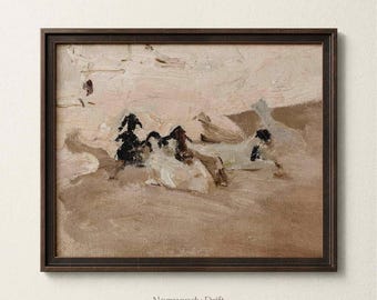 Abstract Animal Wall Art, Neutral Farm Animal Painting, Nursery Figurative Art