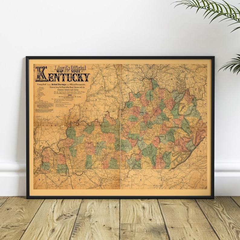 Map Of The State Of Kentucky, Historical Map of Kentucky, Antique map of Kentucky, Old Map of Kentucky, Vintage Kentucky Map MP291 image 5