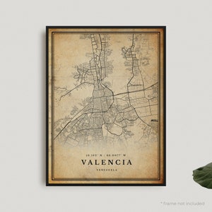 Valencia Vintage Map Print, Valencia Retro Map Poster, Antique Style Map, Venezuela, Office Wall Art, Housewarming Birthday Gift | VW224