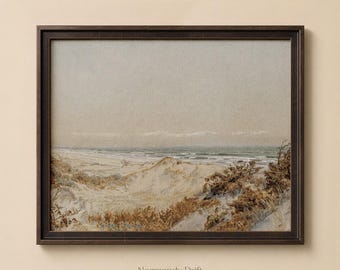 Coastal Dune Landscape Print, Neutral Beach Wall Art, Serene Seascape Painting