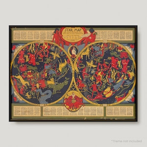 Mappa stellare del 1930, Mappa stellare Mappa antica, Mappa stellare Vecchia mappa, Mappa celeste e astronomica rara / MP19
