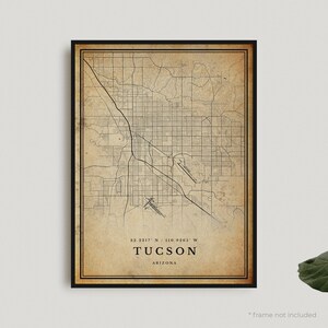 Impression de carte vintage Tucson, affiche de carte rétro Tucson, carte de Style ancien, Arizona, art mural bureau, cadeau d'anniversaire de pendaison de crémaillère | VU33