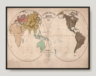 1834 Silent World Map, 19th Century Antique Map of the World, Old Map of the World, Rare Vintage Map of the World | MP448