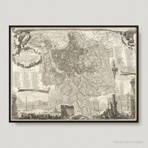 Mapa de Roma de 1748, Mapa antigo de Roma, Mapa histórico antigo de Roma, Mapa da cidade de Roma | MP355