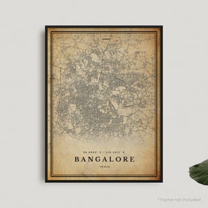 Impresión de mapa antiguo de Bangalore, póster de mapa retro de Bangalore, mapa de estilo antiguo, India, arte de pared de oficina, regalo de cumpleaños de inauguración de la casa / VW138