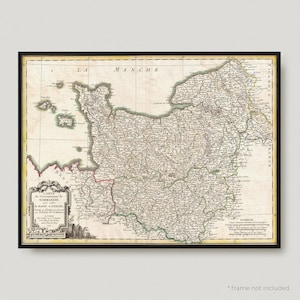 Mapa Bonne de 1771 da Normandia França, Mapa antigo da Normandia França, Mapa antigo da Normandia França, Mapa vintage da Normandia França | MP63