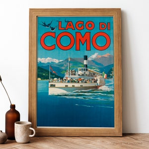 Poster vintage Lago Di Como, stampa retrò Lago Di Como, poster di viaggio italiano vintage / TR349