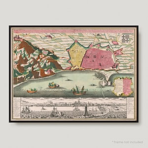 1730 Karte von Barcelona, Antike Karte von Barcelona, Alte Historische Karte von Barcelona, Barcelona Stadtplan | MP346