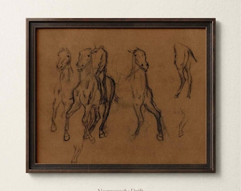 Horse Sketch Wall Art, Vintage Equestrian Drawing, Minimalist Animal Study