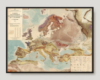 1962 International Tectonic Map Of Europe, 20th Century Antique Map of Europe, Old Map of Europe, Rare Vintage Map of Europe | MP431