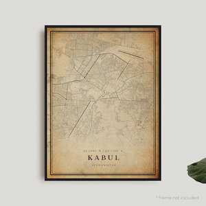 Impresión de mapa antiguo de Kabul, póster de mapa retro de Kabul, mapa de estilo antiguo, Afganistán, arte de pared de oficina, regalo de cumpleaños de inauguración de la casa / VW282