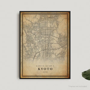 Impresión de mapa antiguo de Kioto, póster de mapa retro de Kioto, mapa de estilo antiguo, Japón, arte de pared de oficina, regalo de cumpleaños de inauguración de la casa / VW195