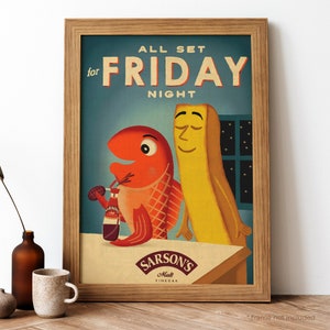 Sarson&#39;s Vinegar Vintage Poster, British Food Retro Print, British Food Antique Print, Food & Drink Vintage Poster | FD183