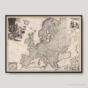 Europa uit 1720, 18e-eeuwse antieke kaart van Europa, oude kaart van Europa, zeldzame vintage kaart van Europa | MP433