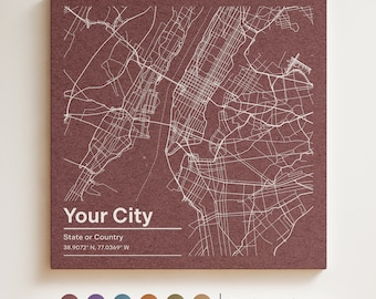 Personalized City Street Map Canvas, Custom Modern Minimalist Urban Art, Mid-Century Inspired Home or Office Decor, Ready to Hang Wall Art