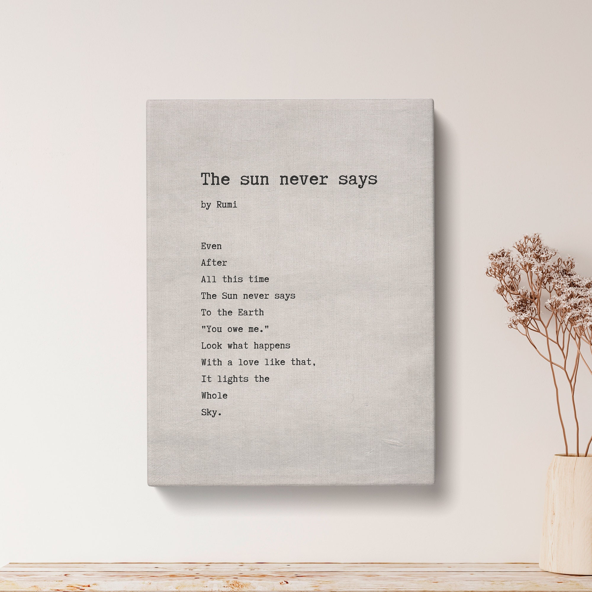 The Sun Never Says by Rumi Poem Print Vintage Canvas Print Etsy